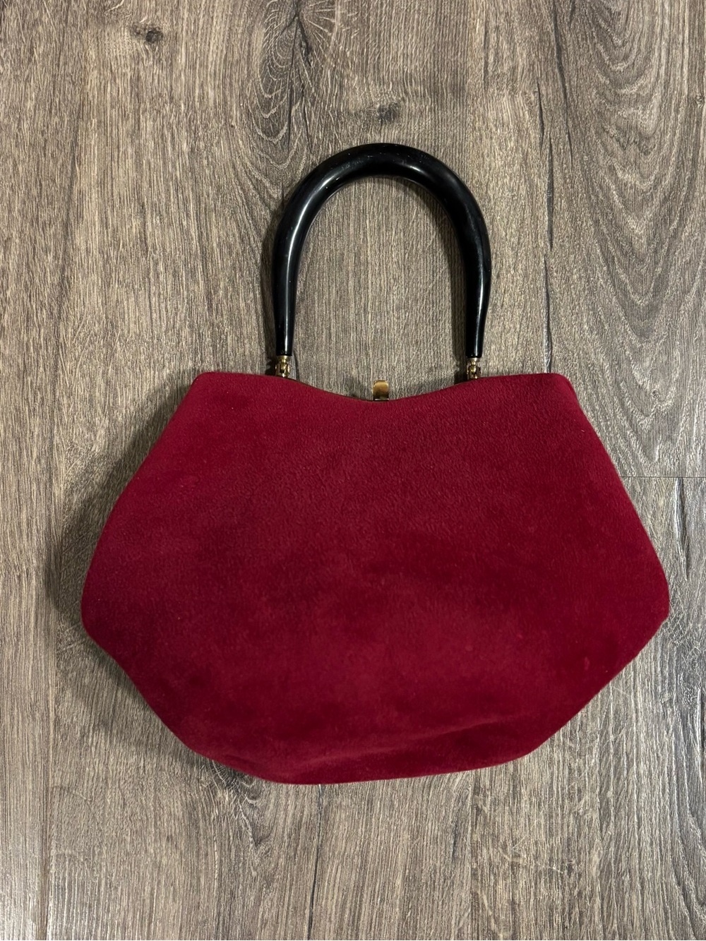 1950s Morris Moskowitz Vintage Maroon Wool Handbag with Bakelite Handle